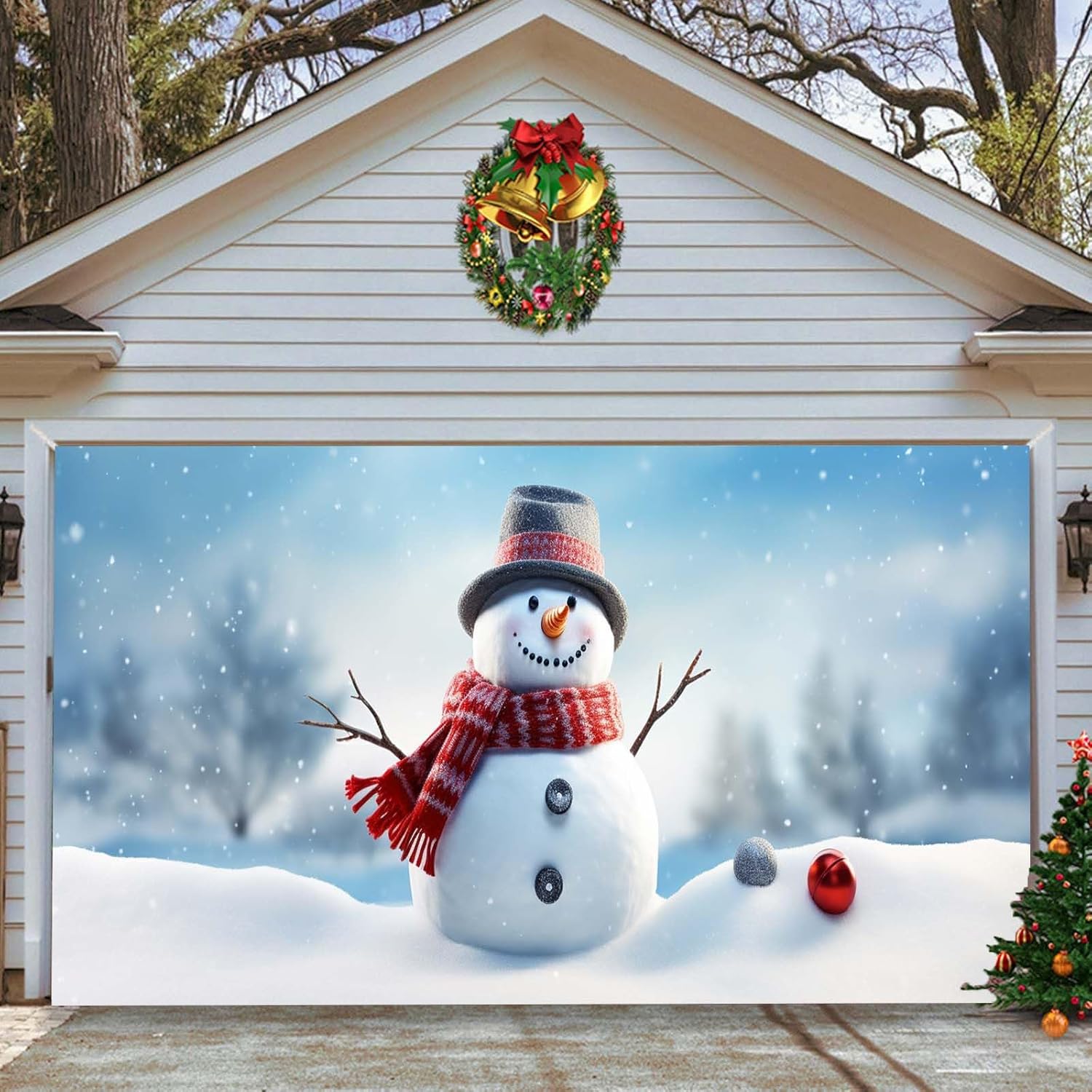 Garage Door Decorations - Christmas Holiday Garage Door Banner Decorations 7 x 16 ft Happy New Year Winter Large Door Outdoor Cover Mural Decoration Large Christmas Backdrop Merry Christmas and Double Car Garage Door Banner