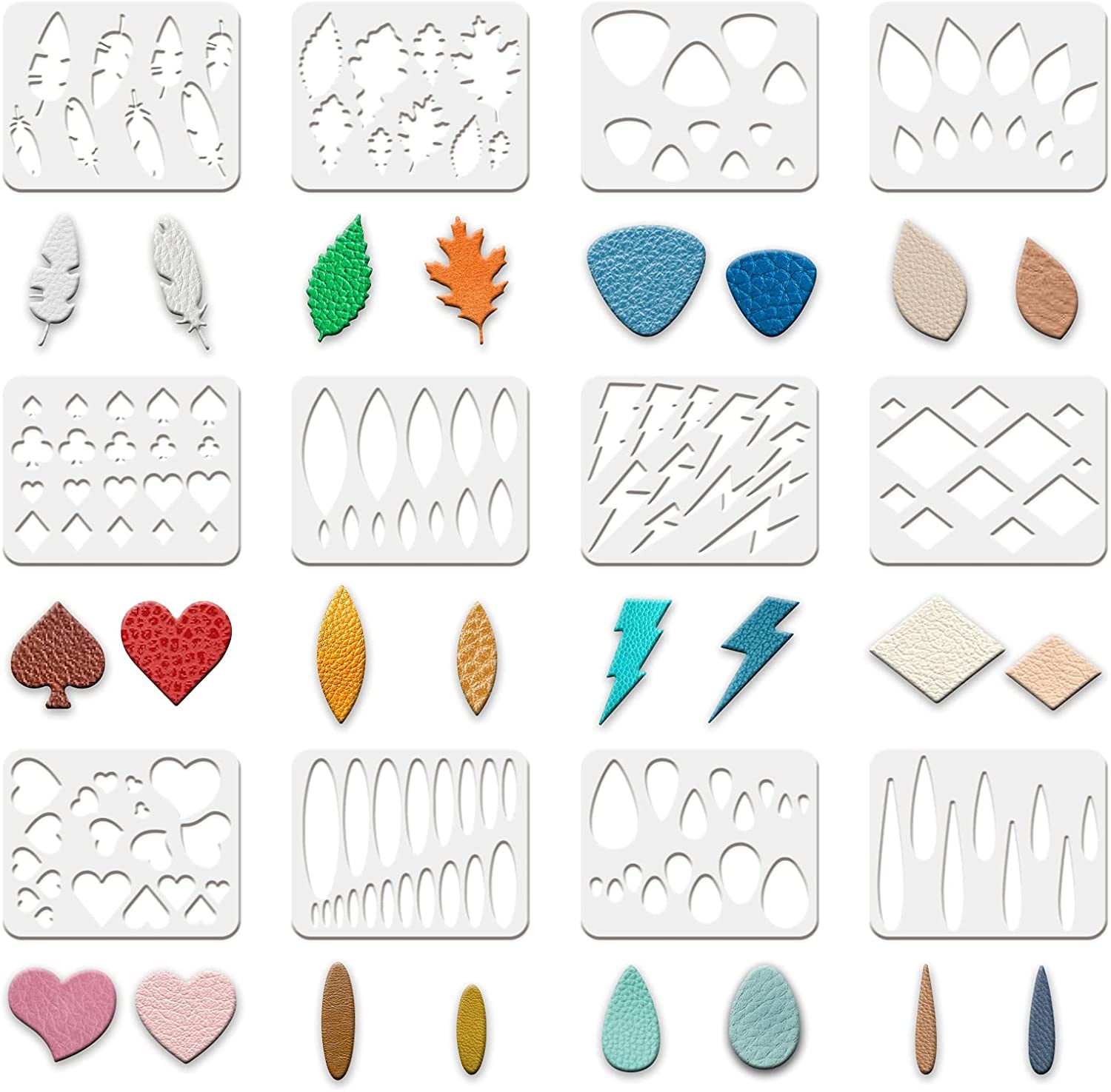 FINGERINSPIRE 12Pcs Reusable Earrings Making Template, Plastic Cutting Stencil with Differnt Patterns for Earrings Making Jewelry DIY Crafts Favors 25x20cm