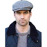 Mucros Weavers Irish Flat Cap Men Trinity Tweed Hat Driving Cap Made in Ireland (US, Alpha, Large, Gray Herringbone)