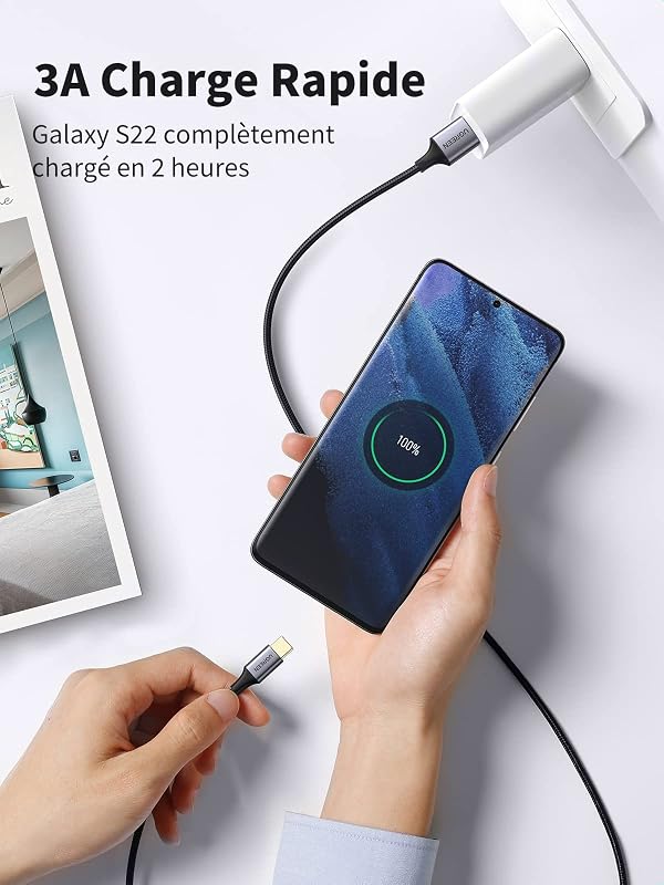 Câble USB C USB 3.0 5Gbps 3A Charge Rapide Nylon Tressé (1M)