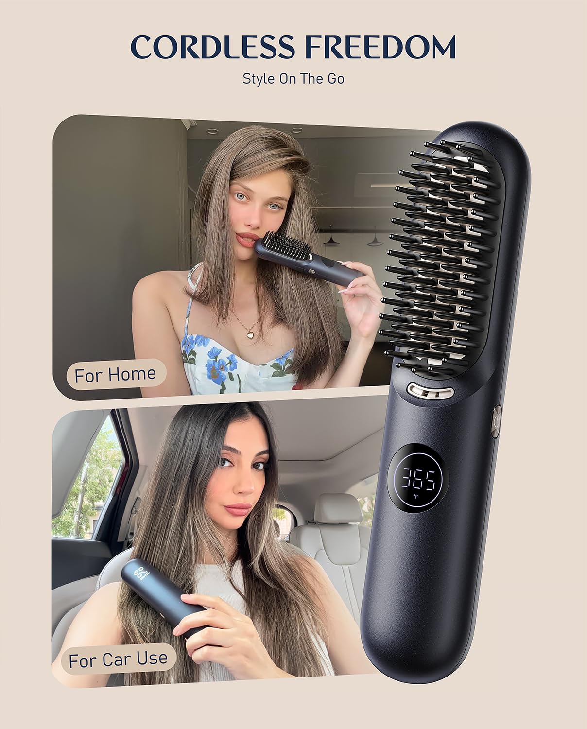 Fanttik Solo I10 APEX Portable Hair Straightener Brush, Cordless Straightening Comb with 113% Larger Heating Area, LED Display & Ceramic Coating, Ionic Technology & Safe Mode - Midnight