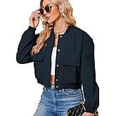 Zando Bomber Jacket Women 2026 - Short Cropped Jacket Women Button Down Long Sleeve Casual Varsity Jackets with Pockets