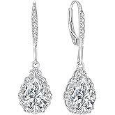 Aprila Women Earrings 925 Sterling Silver Birthstone Halo Teardrop Drop & Dangle Earrings Leverback Earrings 7 * 10mm 5A Cubic Zirconia Jewelry