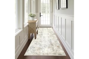 Capslpad 2x6 Light Beige Abstract Hallway Runner, Ultra Soft Fabric Washable Runner Rug, Non-Slip Rubber Backing, Stain Resistant Low Pile Runners for Hallways, Kitchen, Entryway, Bedroom, Laundry