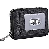EASTNIGHTS Genuine Leather Credit Card Wallet Accordion Zipper Rfid Credit Card Holder Small Coin Purse with ID Window (black)