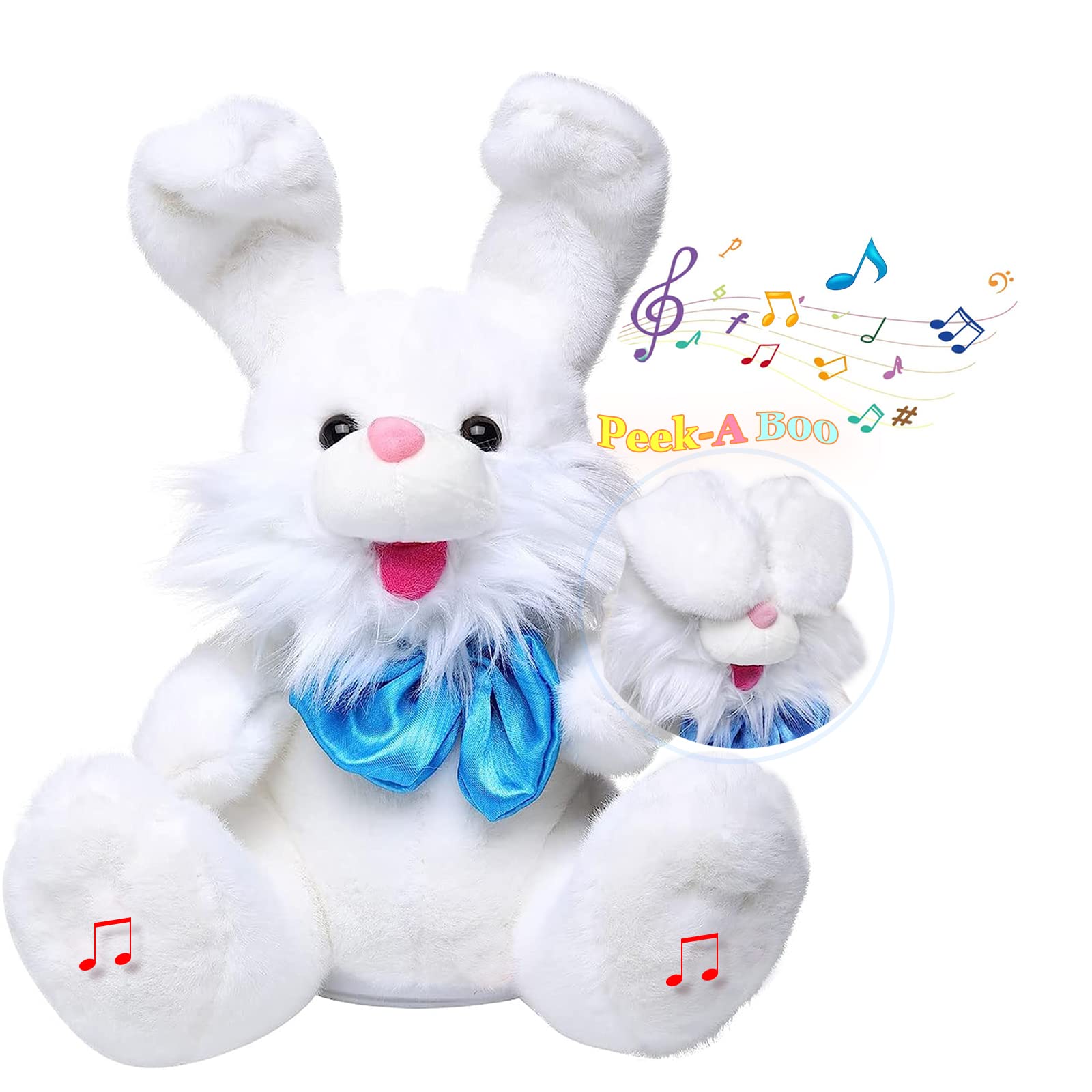 iEasey Kids Cute Peek A-Boo Singing Talking Bunny Toy with Flaping Ears, Baby Interactive Cuddly Soft Toy Repeating What You Say Plush Rabbit Stuffed Animal Toy Easter Bunny Gift Baby Showers