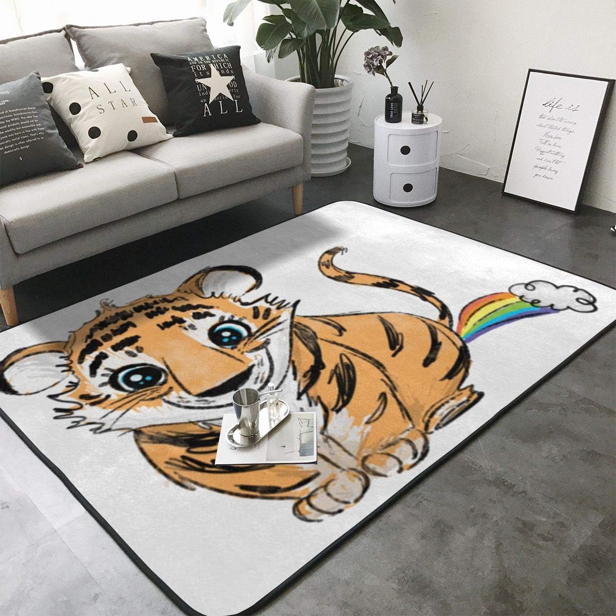 Cute Little Tiger Print Area Rug Carpet Contemporary Rugs Living Room