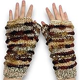Ella Sussman Hand Knit Winter Fingerless Striped Texting Gloves Warm Wool Fleece Lined