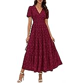 KIRUNDO Womens Boho Maxi Dress Summer Short Sleeve V Neck Floral Flowy A Line Formal Wedding Guest Baby Shower Long Dresses