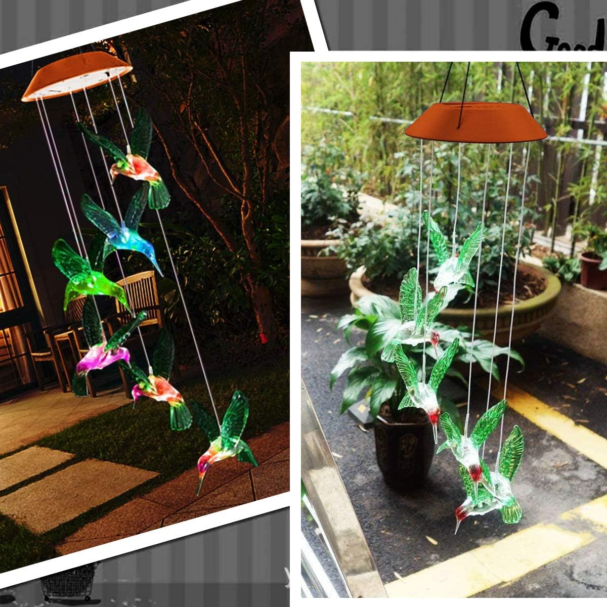 Andvon LED Solar Hummingbird Wind Chimes Lights Color Changing Six Hummingbird Outdoor Mobile Hanging Patio Lights Solar Power Wind Chimes Lights for Yard/Garden Decor Gifts for Mom, Wife : Garden & Outdoor