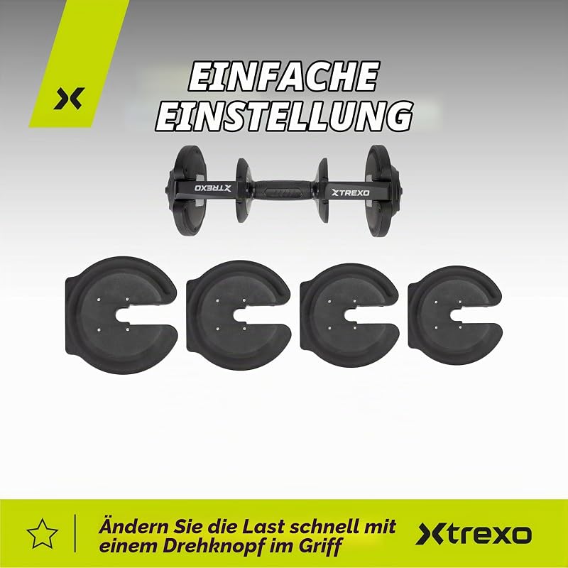 XTREXO Verstellbare Hantel 18 kg Gewichtsregulierung mit Drehknopf Gewichte Hantel aus Eisen für Krafttraining Verstellbare Kurzhantel mit Ergonomischem Rutschfestem Griff