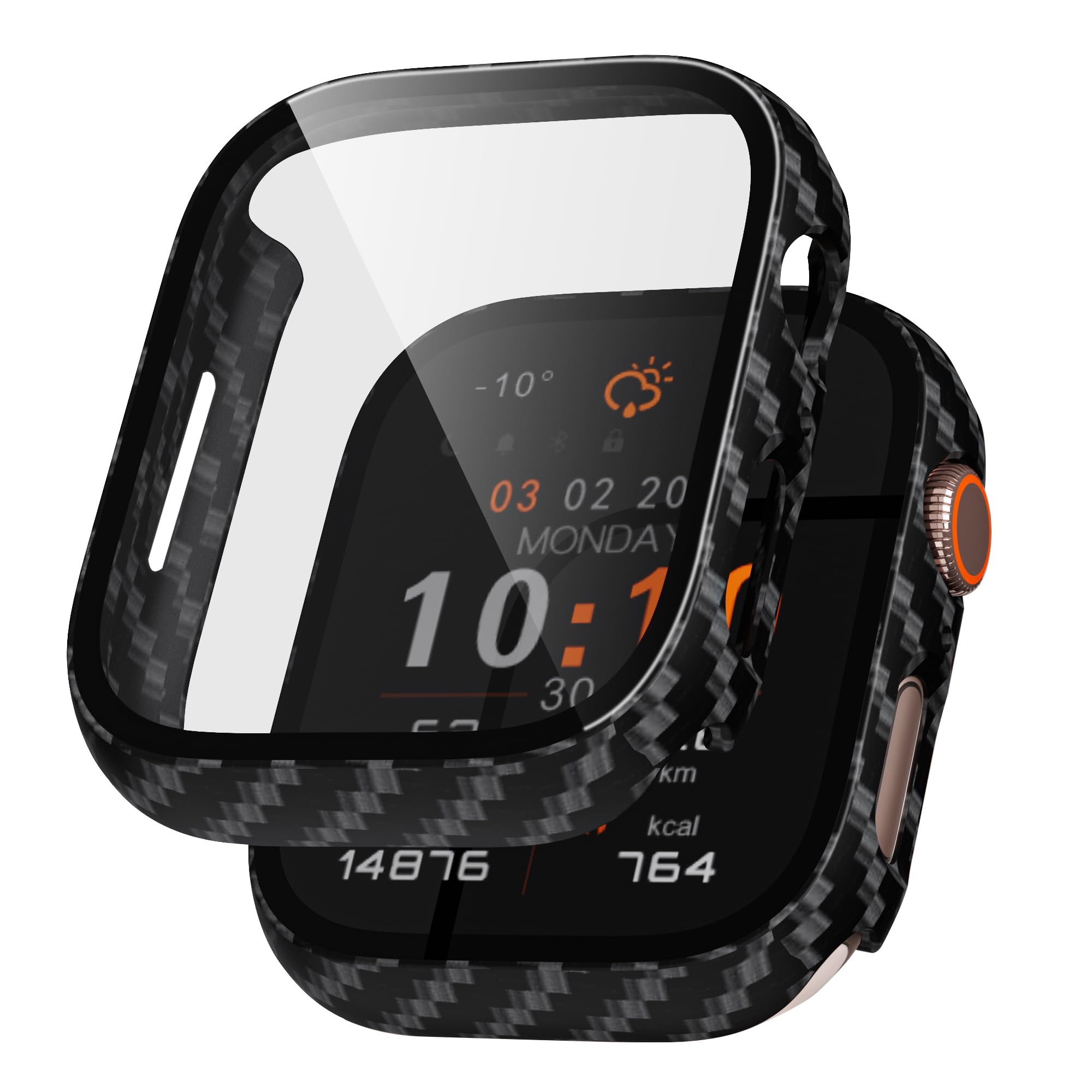 LINTEKER 2 Pack Hard Case for Apple Watch Series 9/8/7 Screen Protector 41mm, with 9H Tempered Glass Screen Protector, Full Protective Cover for iWatch Ultra Accessories 41mm, Carbon Fiber