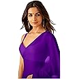 Sidhidata Women's Plain Pure Georgette Saree With Unstitched Blouse Piece (Rocky Aur Rani Ki Prem Kahani Alia Bhatt Saree)