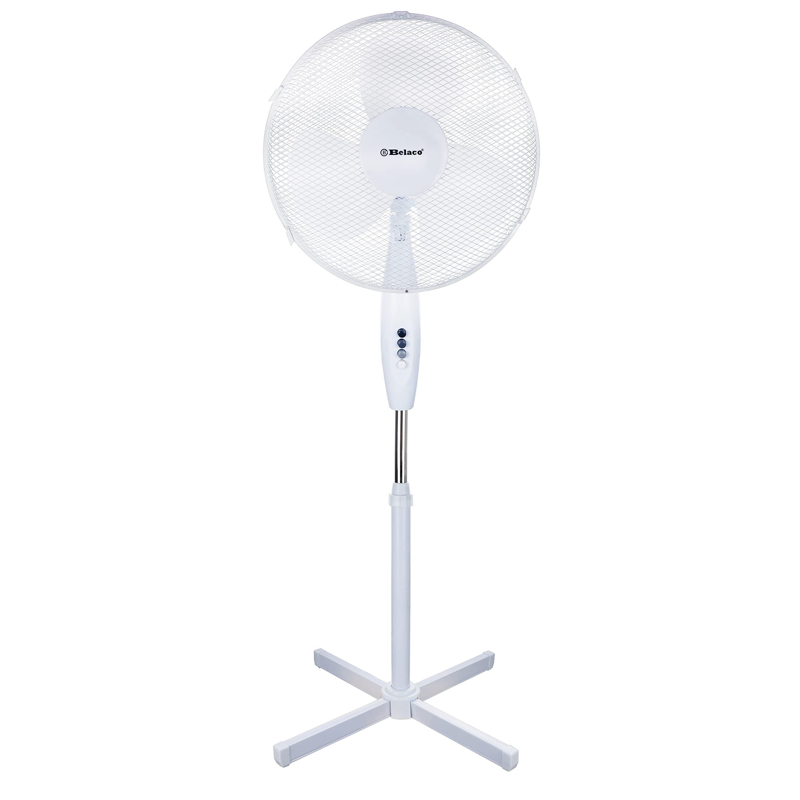 Belaco 16 Inch Pedestal Fan with Oscillation, Adjustable Height, Quiet Powerful Cooling Airflow, 40W, White