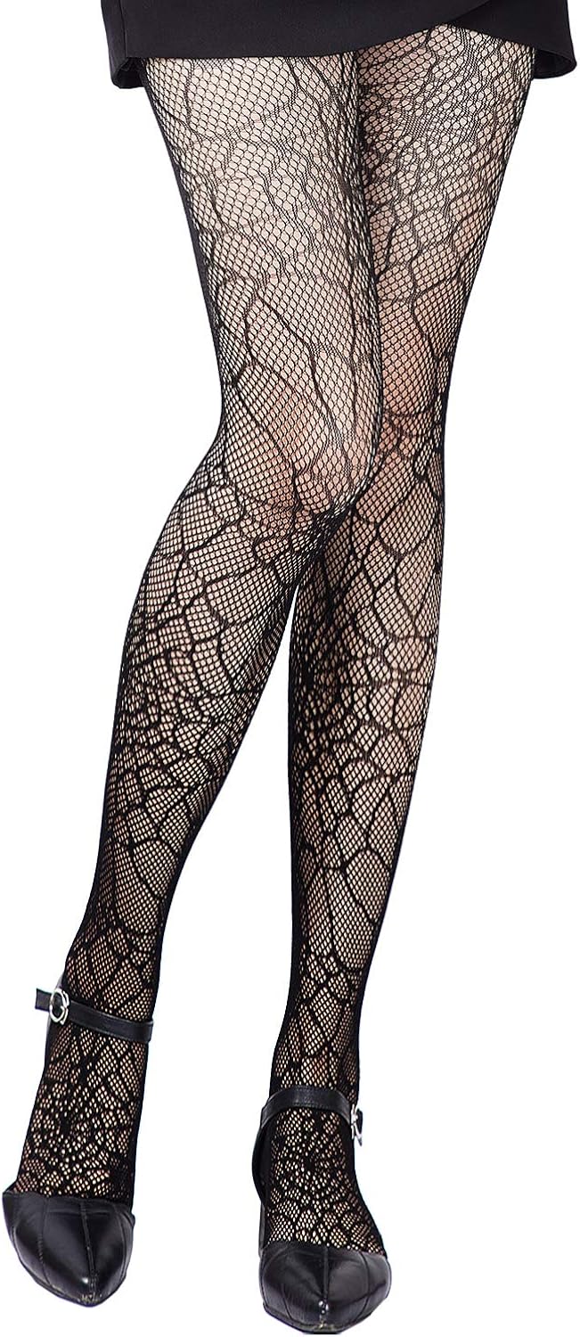 4 Pieces Skull Stockings Fishnet Tights Halloween Stockings Lace Spider Web Stockings Skull: Clothing