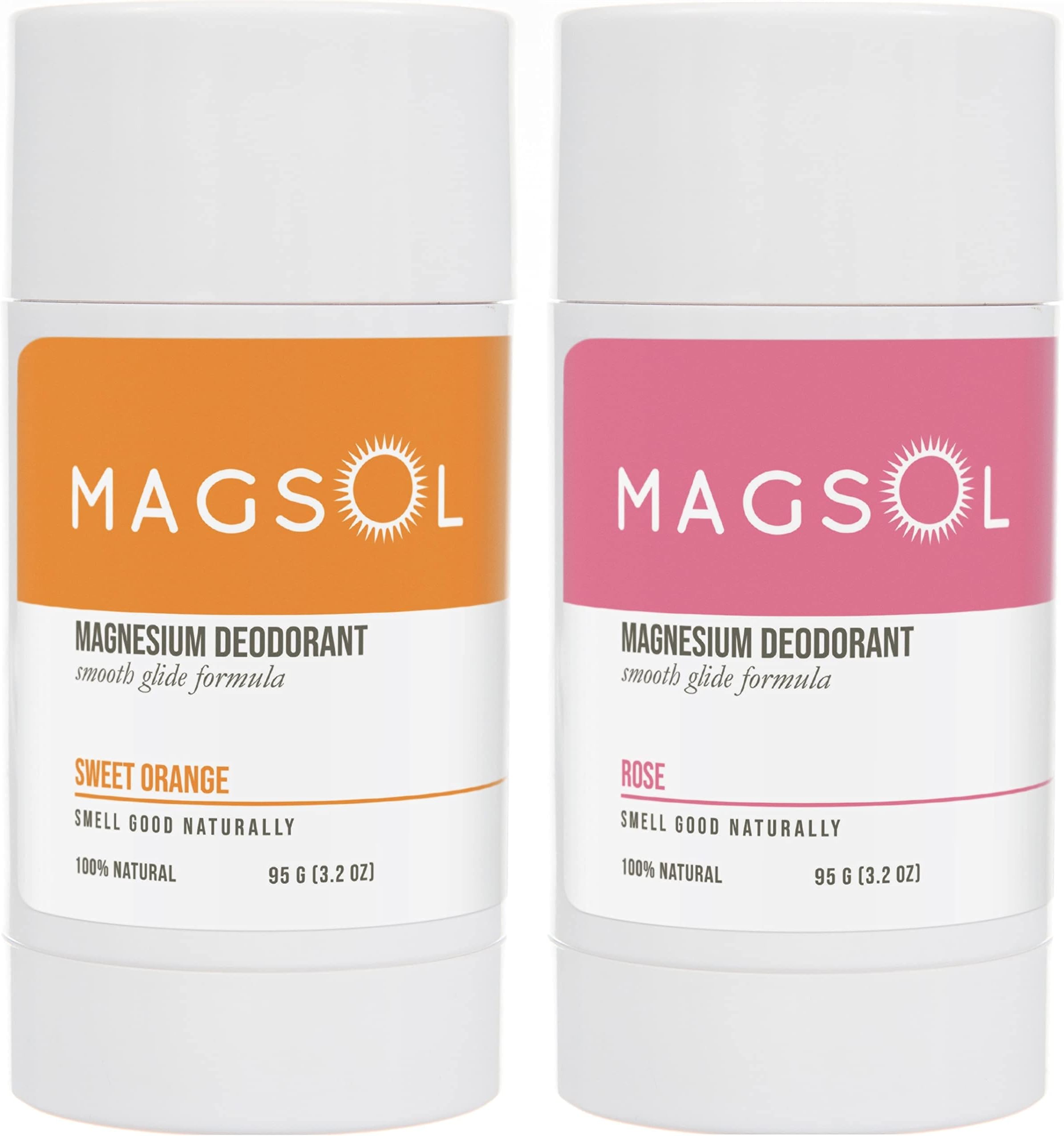MagSol OrganicsNatural Deodorant for Men and Women - Sweet Orange and Rose Scents, Aluminum Free, Baking Soda Free, Magnesium Based, 2 Pack