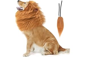 NEWBEA Lion Mane for Dog Costume, Realistic Funny Lion Wig for Medium to Large Sized Dogs, Halloween Fancy Mane (Brown Ear Tail)
