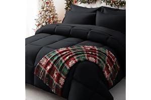 JOLLYVOGUE Queen Comforter Set, Ultra-Soft Bed in a Bag Queen Size 7 Pieces, Oeko-TEX Certified Bedding Set with Down Alternative Comforter, Sheets, Pillowcases & Shams, Black