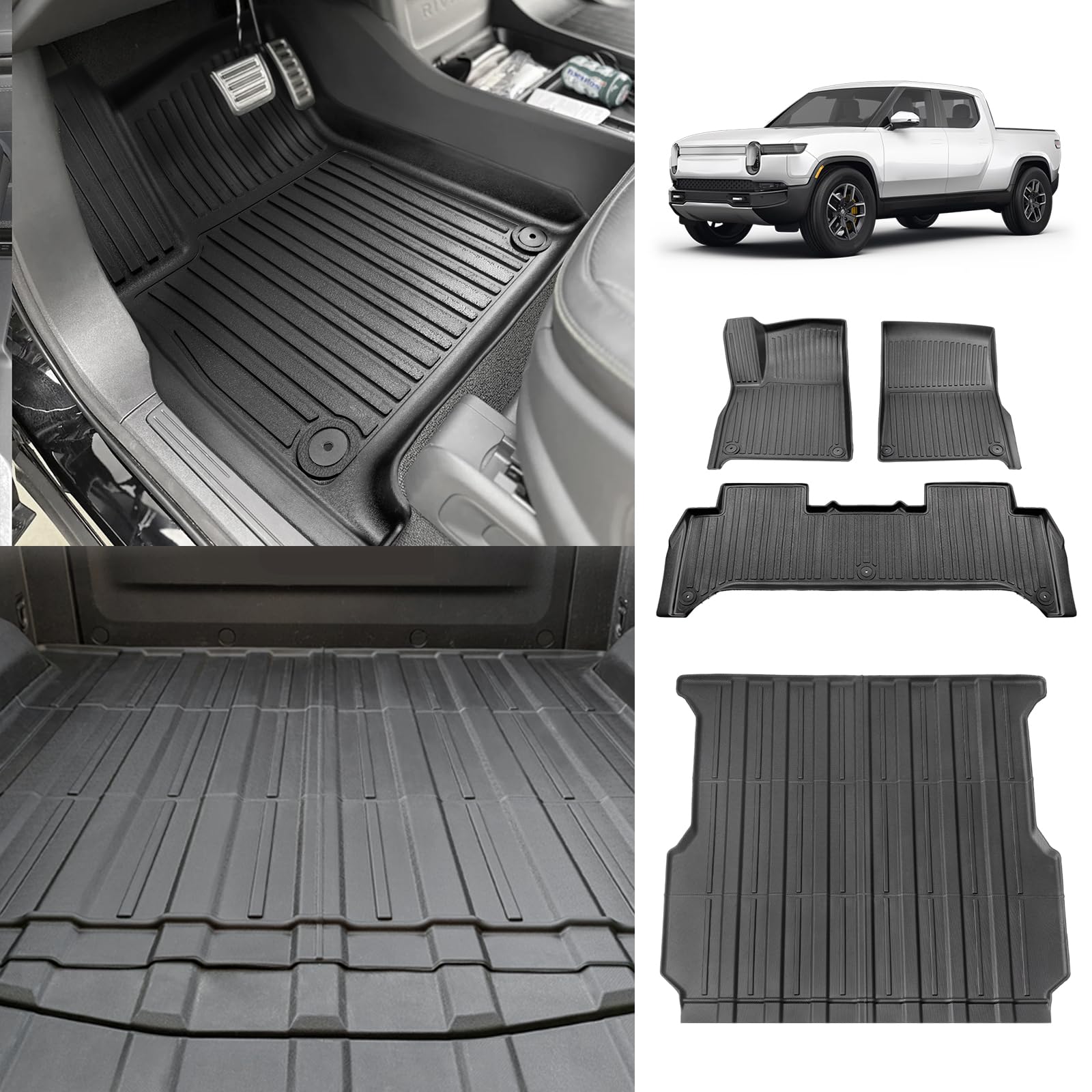 Photo 1 of ***FACTORY SEALED***BestEvMod Compatible with Rivian R1T All Weather Cargo Liners Floor Liners&Truck Bed Mat Set Anti-Slip 3D Pattern TPE Heavy Duty Rubber Waterproof 2022-2024 Accessories (R1T-Floor Mats+Truck Bed Mat)