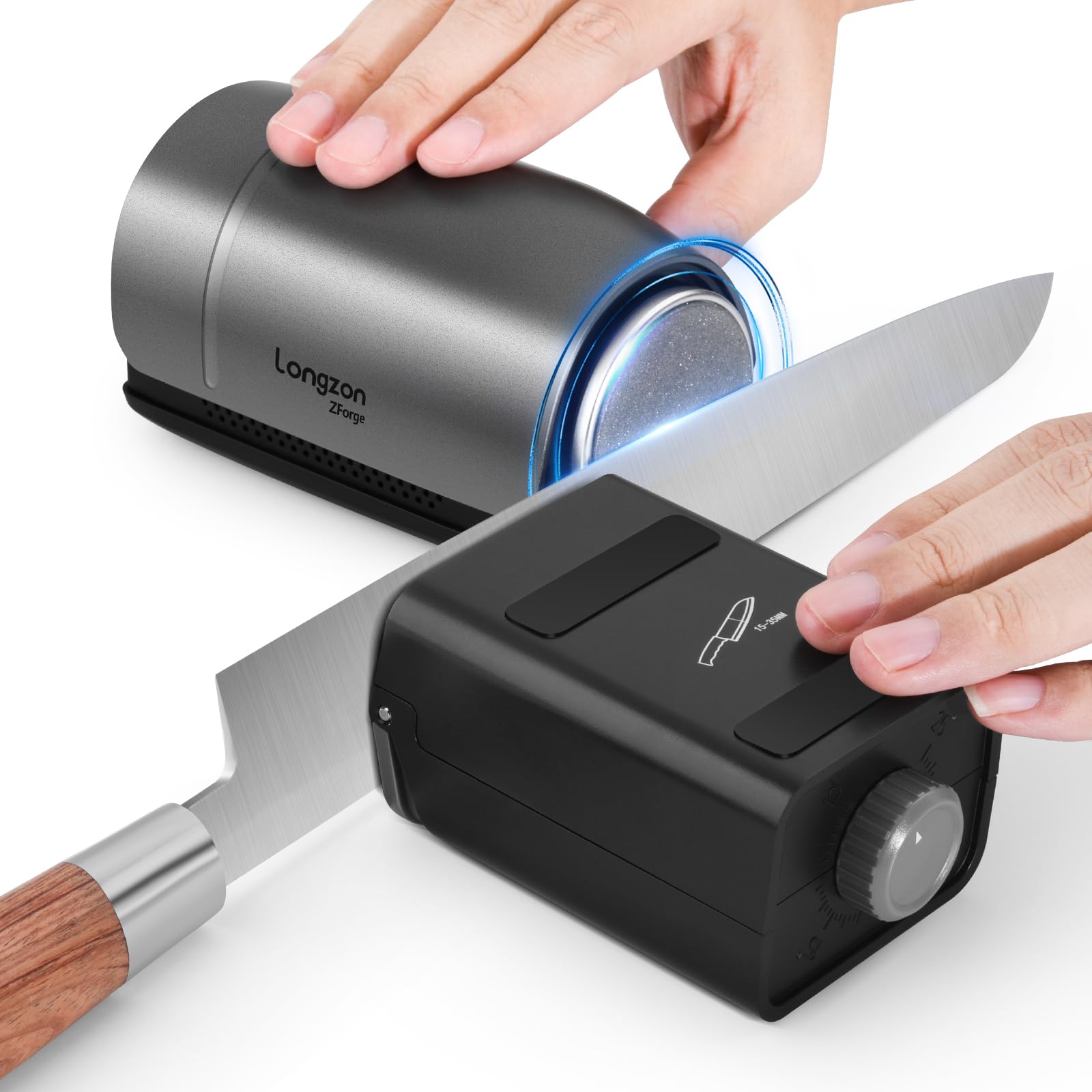 Photo 1 of Longzon ZForge Electric Rolling Knife Sharpener Adjustable 10°–25° Angles, Easy Sharpening, Professional Kitchen Knife Sharpener Kit with Diamonds Discs for All Kitchen Knife Sets