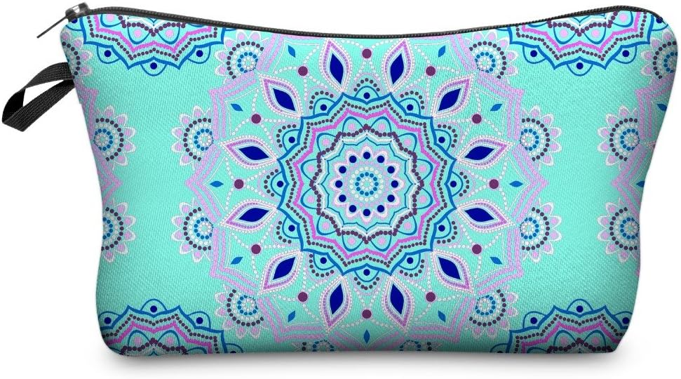 Smallbox 3D Printed Cute Funny Unicorn Mandala Pattern Multifunction Makeup Pouch Cosmetic Toilet Bag Pencil Case for Teenage Girls (22cm*13.5cm) (Green Mandala)