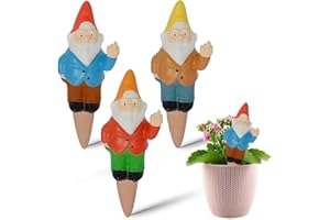 Glintoper 3 Pack Self Watering Spikes, Gnome Shape Self Watering Globe Stakes, Terracotta Automatic Plant Garden Vacation Waterer Device for Indoor Outdoor Pot Plants