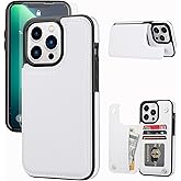 JOYAKI Wallet Case Compatible with iPhone 13 Pro Max,Slim Protective case with Card Holder,PU Leather Kickstand Card Slots Case with a Free Screen Protective Glass for iPhone 13 Promax(6.7")-White