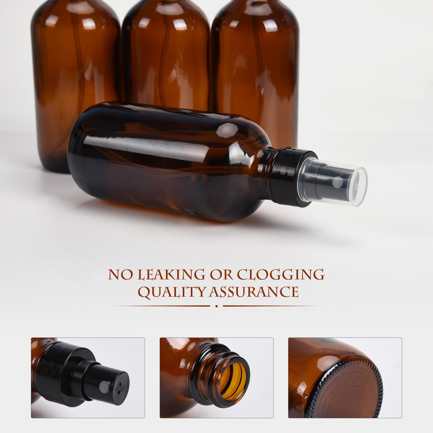 ULG Fine Mist Sprayers 4 oz Amber Boston Bound Glass Bottles 8 Pieces Empty Spray Atomizer Aromatherapy Cosmetic Sprays Including Waterproof DIY Labels