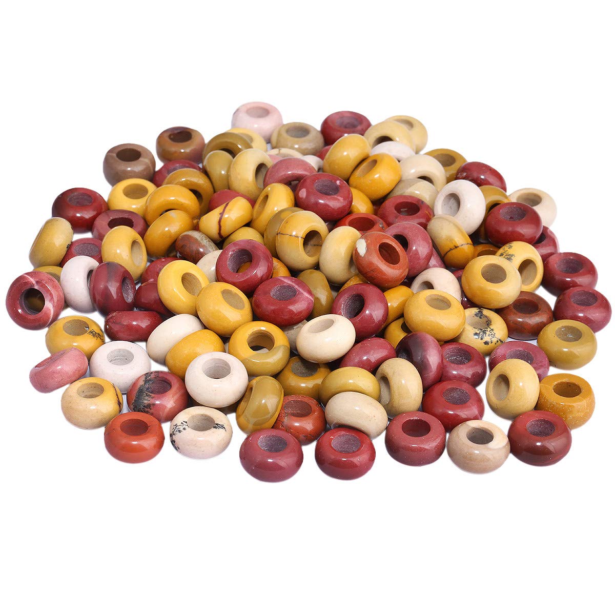 KYEYGWO Mookaite Gem Large Hole Polished Stone Loose Beads for Jewelry Making, Rondelle Gemstone Beads for European Charm Bracelet, Pack of 20