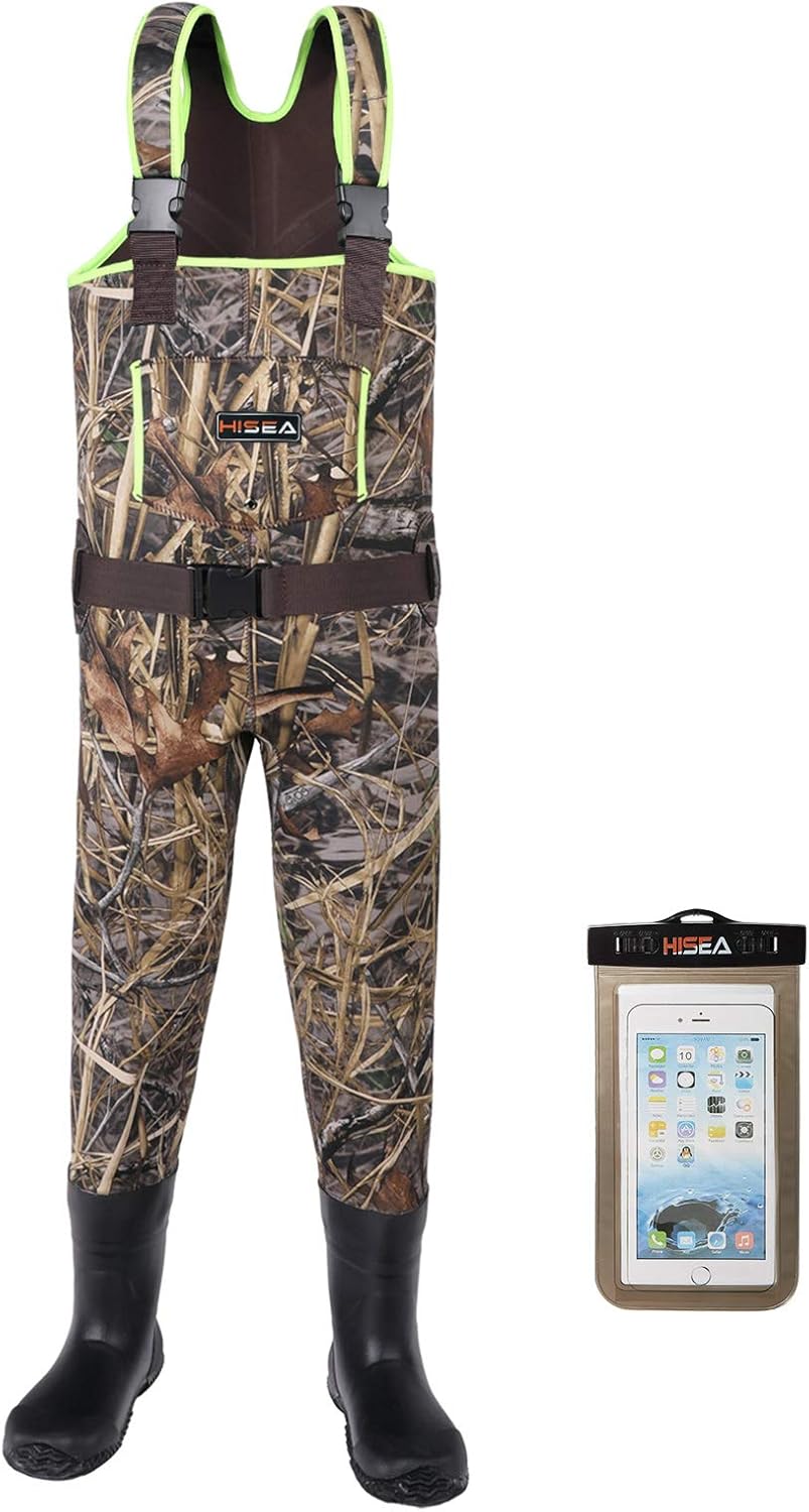 HISEA Kids Chest Waders Neoprene Fishing Waders for Toddler & Children Youth Duck Hunting Waders for Kids Boy and Girl with Waterproof Insulated Cleated Boots : Sports & Outdoors