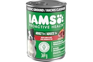 IAMS Proactive Health Adult Wet Dog Food – Lamb & Rice – Classic Ground – 369G Can (13 oz) (12 Pack)