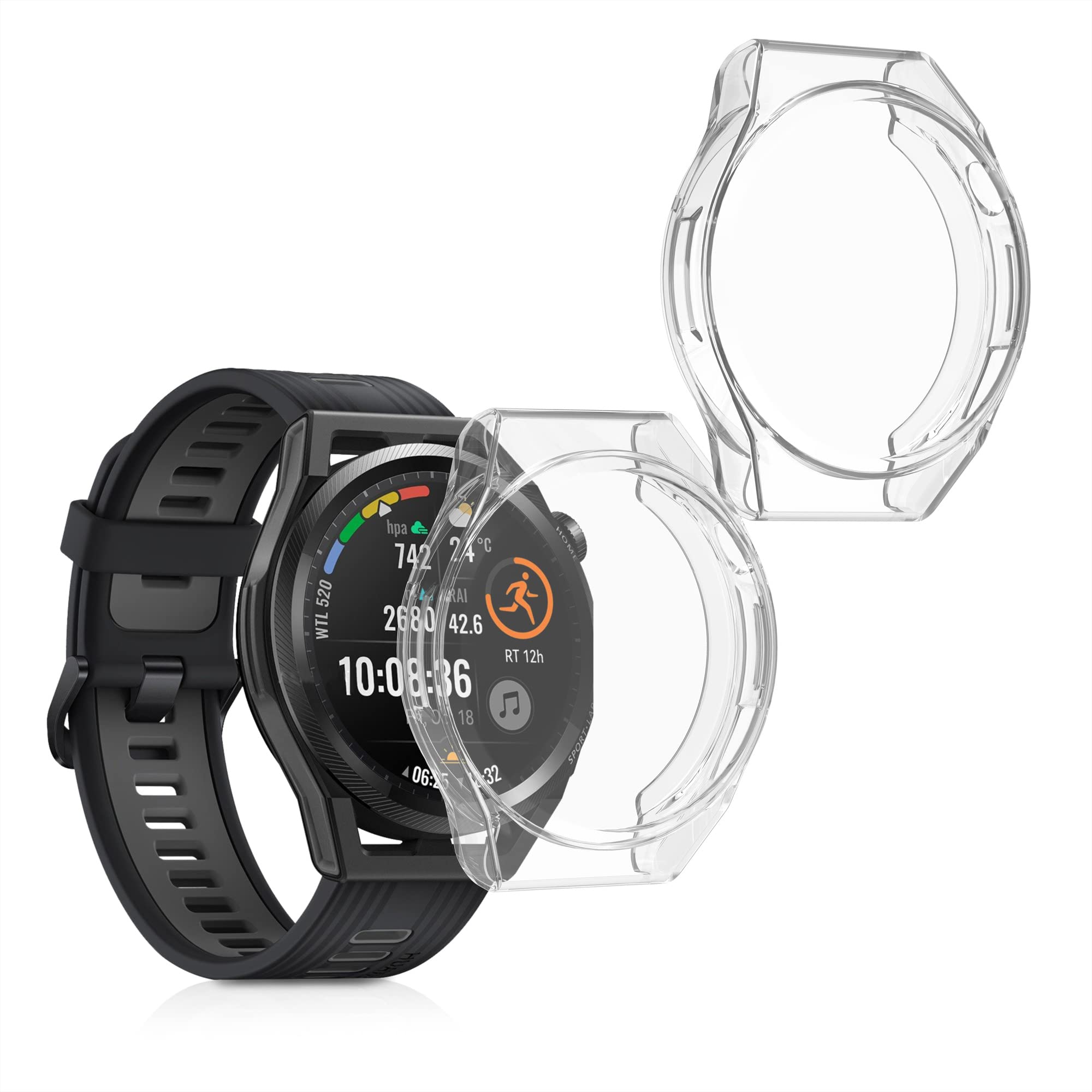 kwmobile Case Compatible with Huawei Watch GT Runner Case - 2x TPU Silicone Fitness Tracker Cover - Transparent
