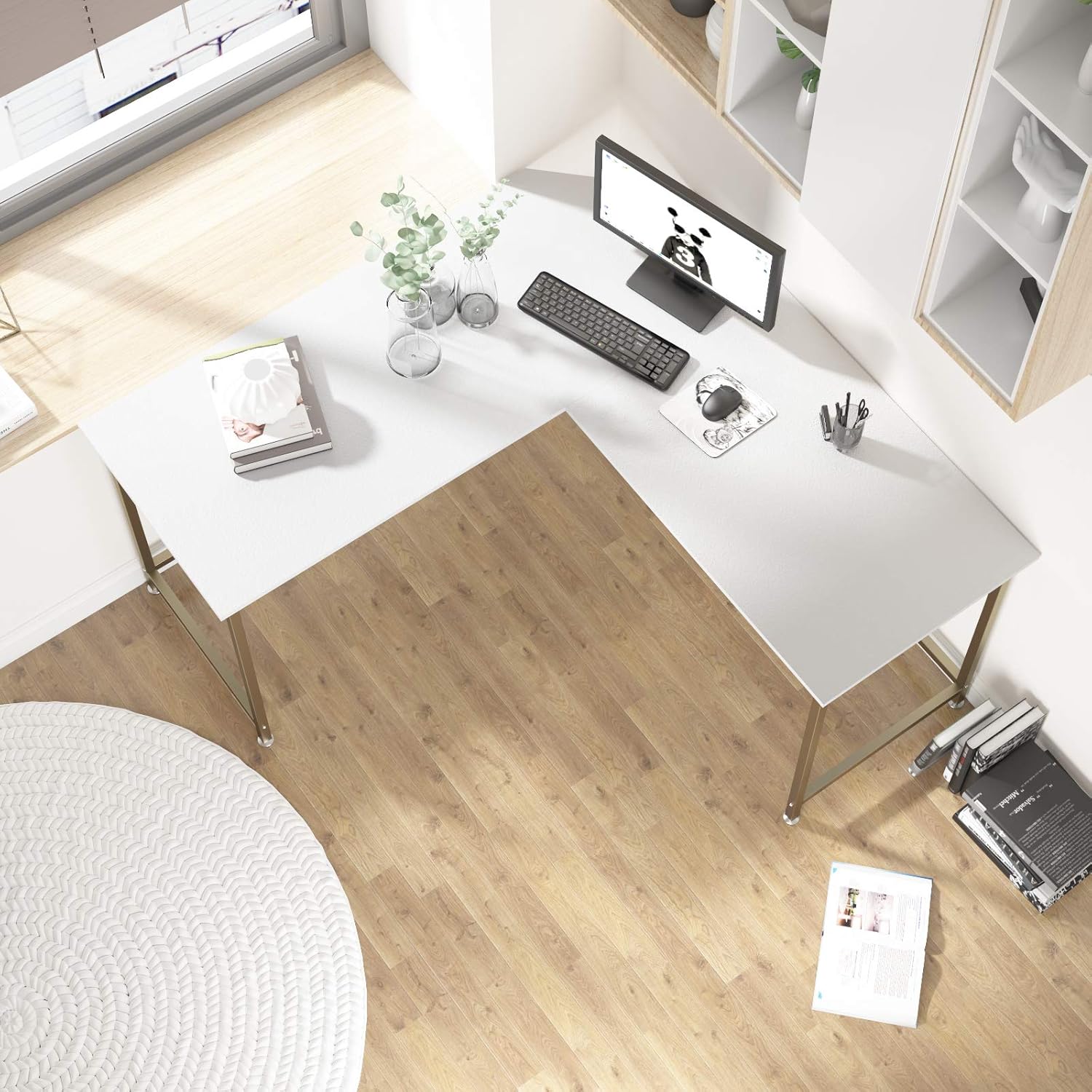 Elephance 59" Large L Shaped Desk Corner Computer Desk Gaming Table Workstation for Home Office: Kitchen & Dining