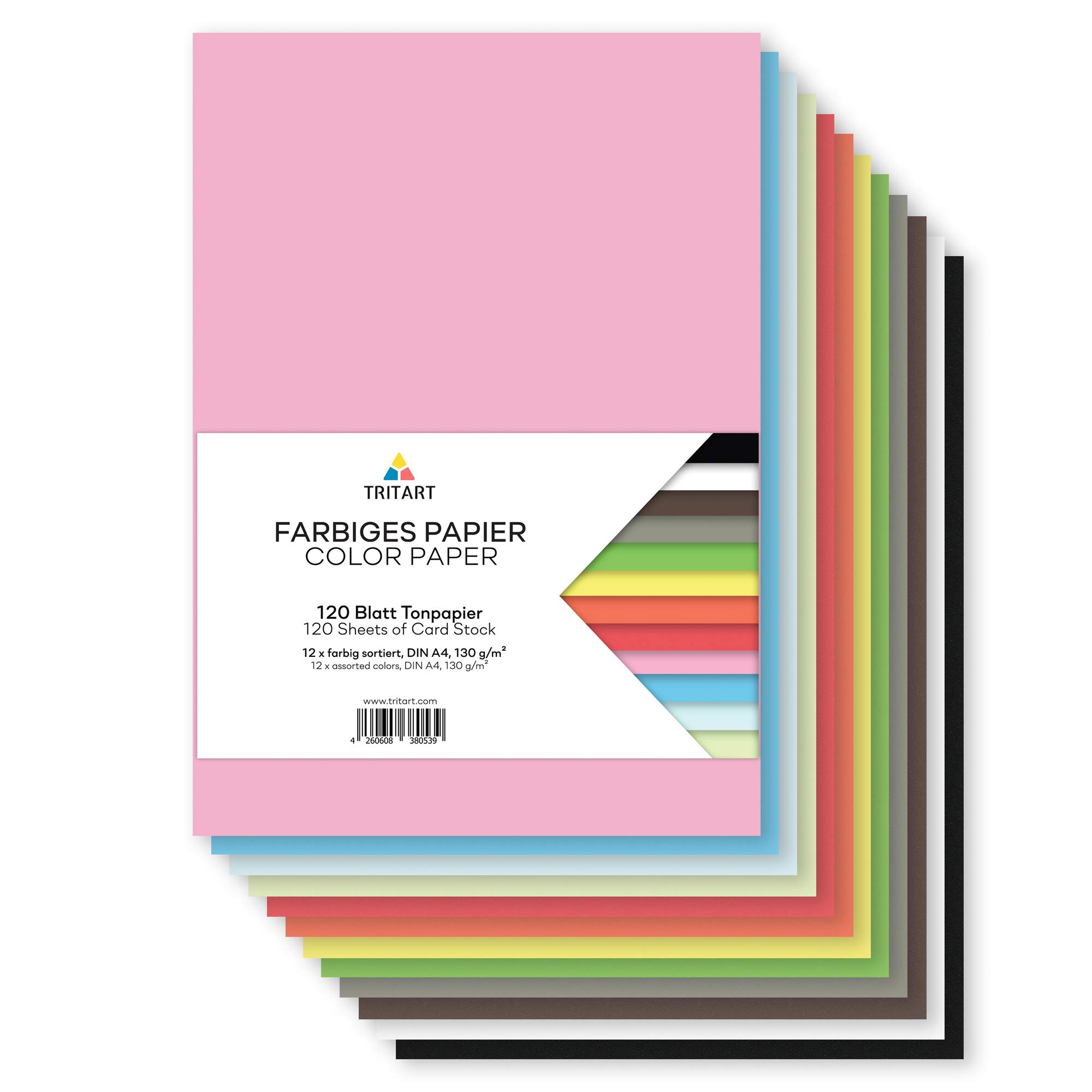 TRITART Coloured Paper A4 110 GSM - 120 Sheets Colour Paper Fully Dyed Used Card for Crafts, Origami, School Assignments, Wedding Cards & Drawing - 12 Colours of A4 Coloured Paper