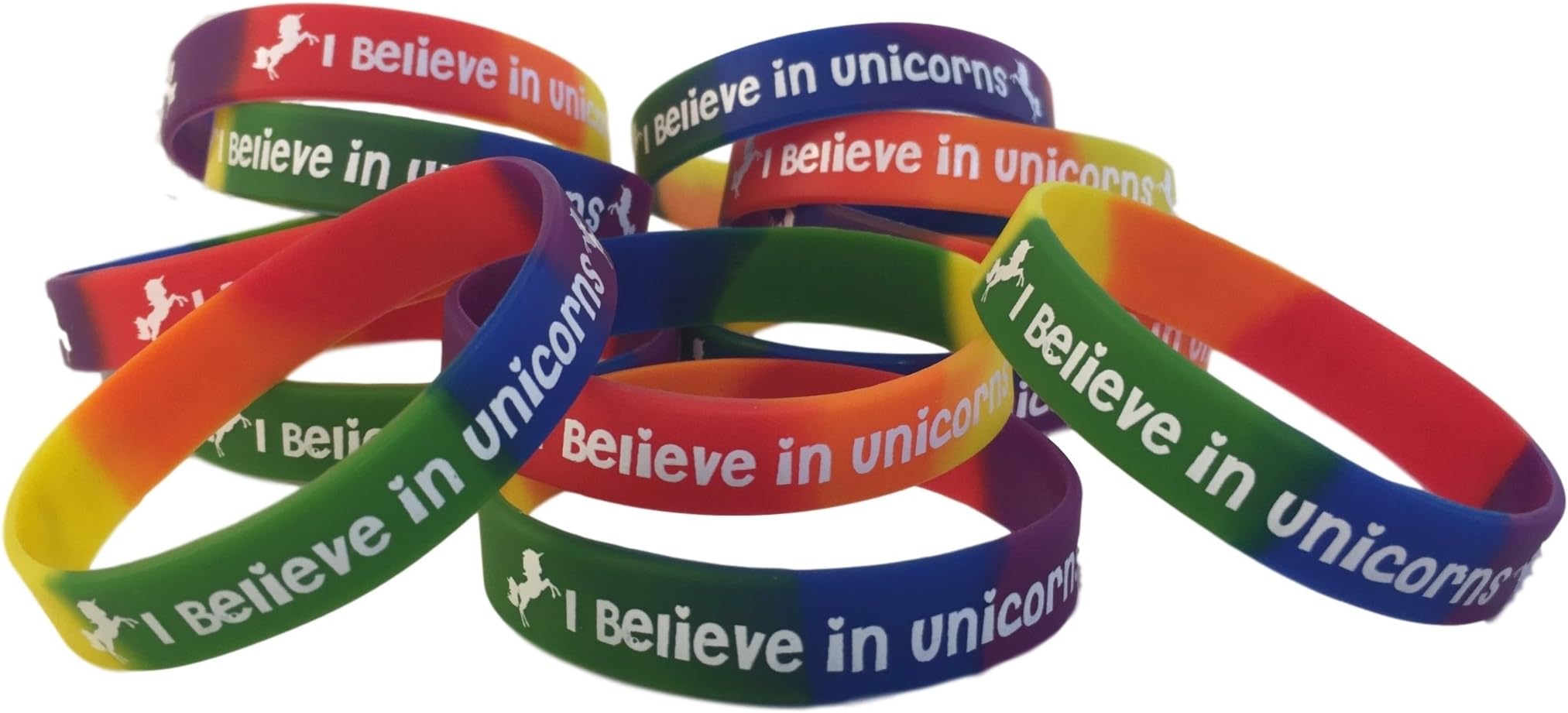 Funabaloo Rainbow Unicorn Birthday Party Favors--Fun Unicorn Rainbow Wristbands - Pack of 12 I Believe in Unicorns