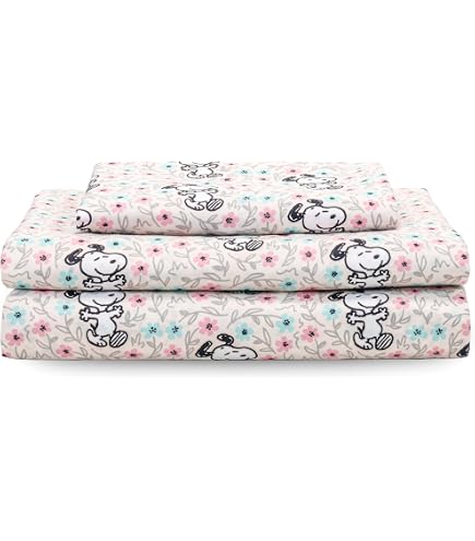 Berkshire Blanket Peanuts Christmas Sheet Set — Snoopy Winter Theme, Queen Size, 100% Polyester (White/Silver Snowflakes)