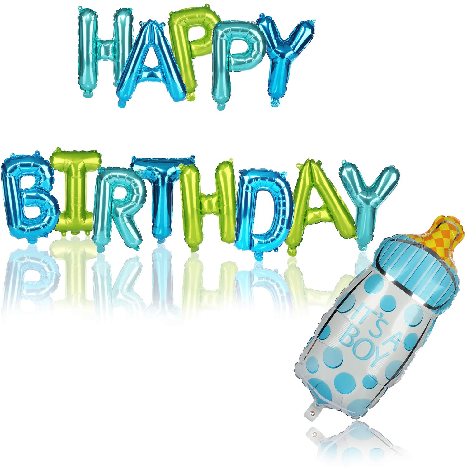 COM-FOUR® 2-piece set of balloons - birthday decoration with foil balloon "It's a boy" - set of garland and balloon in bottle shape (2 parts - garland/boy)
