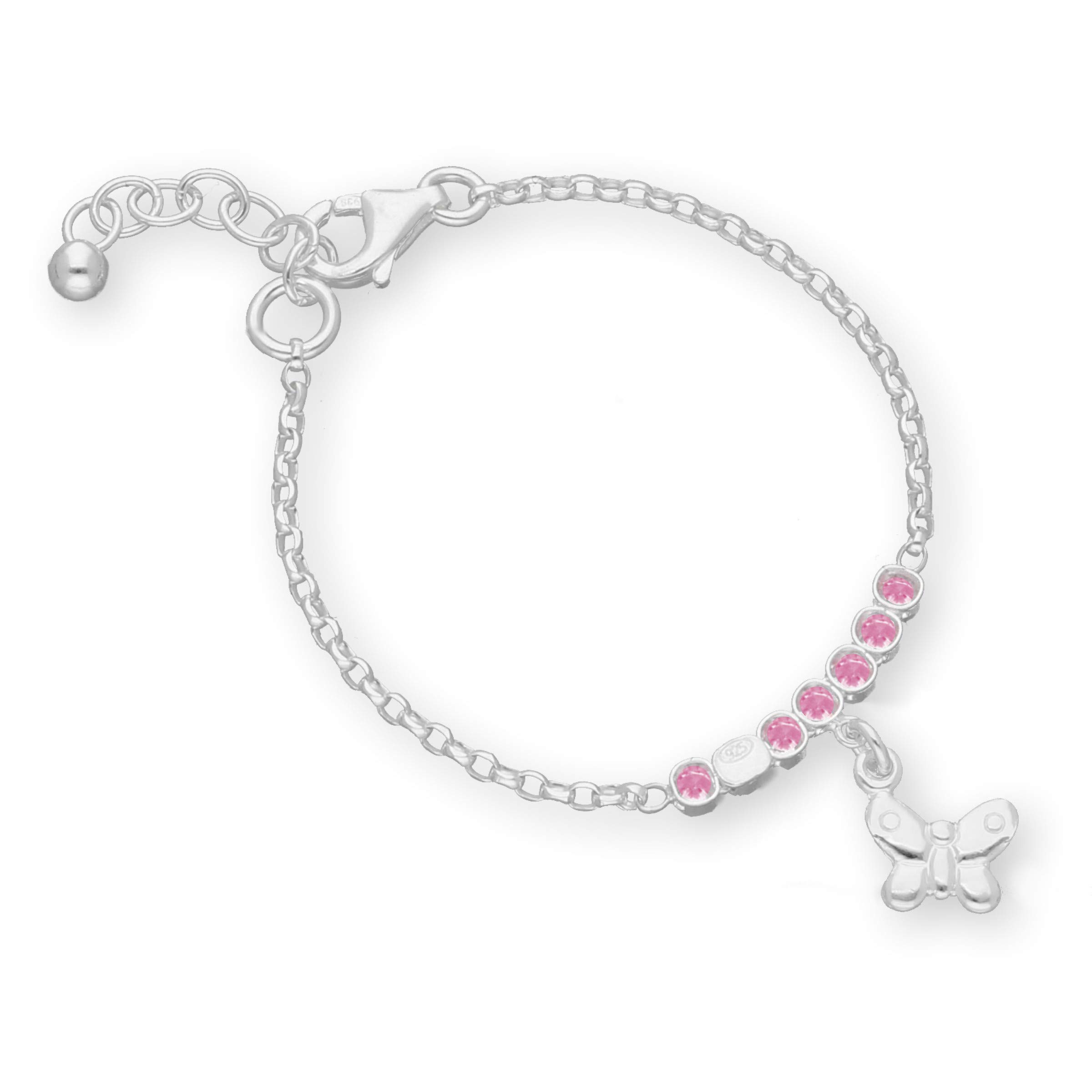 Butterfly Adjustable Sterling Silver Bracelet With Pink Crystal Elements Charm