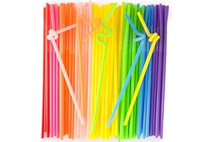 HANSGO Disposable Colorful Drinking Straws, 13inch Extra Long Flexible Straws for Party Decorations, 7 Colors, 100PCS
