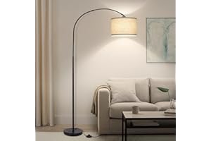 71" Arc Floor Lamps for Living Room, Black Standing Lamp with Adjustable Hanging Drum Shade, Tall Pole Lamp with Foot Switch,