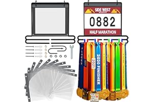 GOLDGE Race Medal Display Wall Hanger, Marathon Medal Display, Metal Race Bib and Medal Hanger, Wall Mounted Black Running Rack Holder-Over 40 Medals & 20 Bibs, Gifts for Runner, Athletes