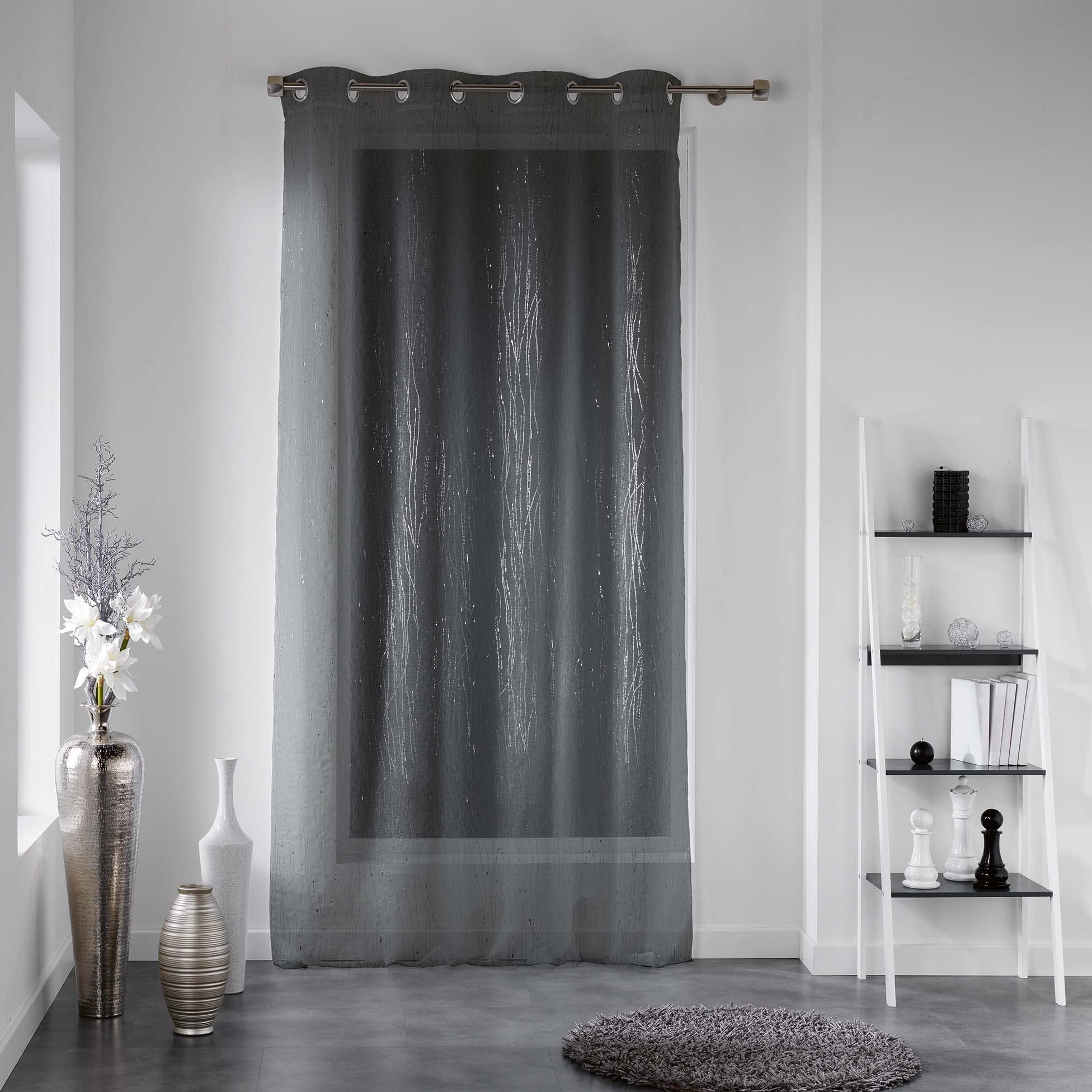 Douceur d'Intérieur, Eyelet Curtain 140 x 180 cm Charcoal Grey Sand Blasted Voile Filiane