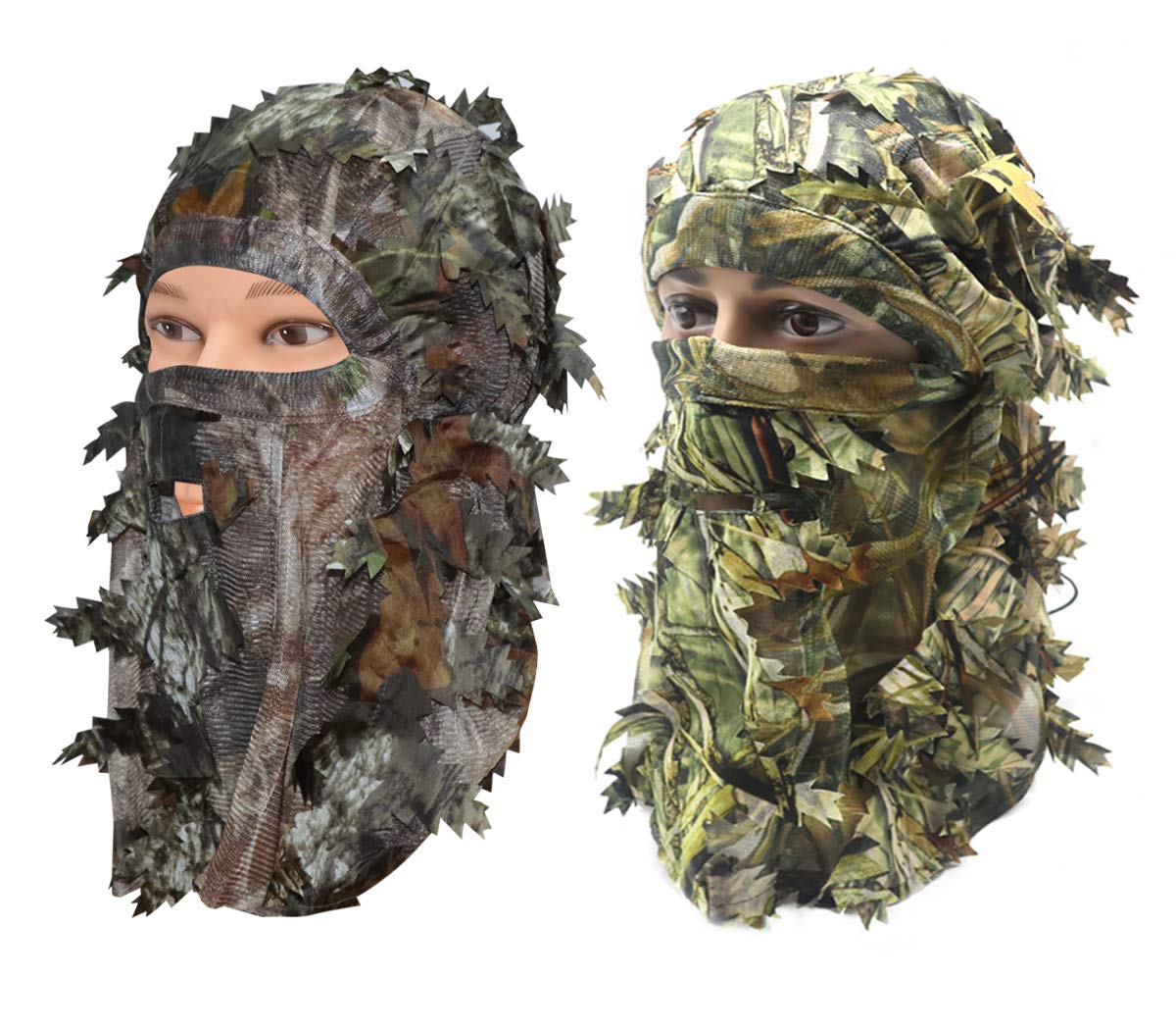 AOUTACC Camouflage Leafy Hat Balaclava 3D Full Face Mask Headwear Turkey Camo Hood Headcover Hunting Shooting Cycling Tactical Comfortable Soft Balaclava Headwear (2 Pack,Style 2)