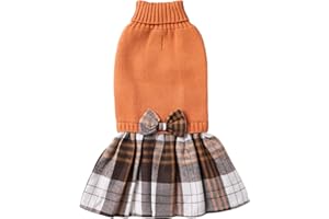 LANYARCO Orange Dog Sweater Dress, Plaid Dog Winter Clothes for Large Dogs Girl, Female Pet Doggie Apparel, X-Large (XL)