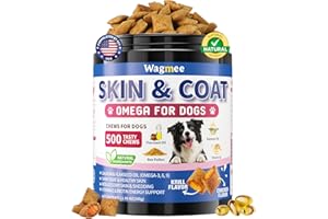 WAGMEE Omega 3 for Dogs, 500 Chews Skin & Coat Supplement for Dog, Salmon Flaxseed Fish Oil for Dogs, Dry & Itchy Skin Relief, Allergy Support Anti Shedding - Vitamin E- EPA & DHA - Chicken Krill Flavor