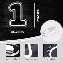 attneon Number 1 Neon Sign,Led Light Up One Numbers