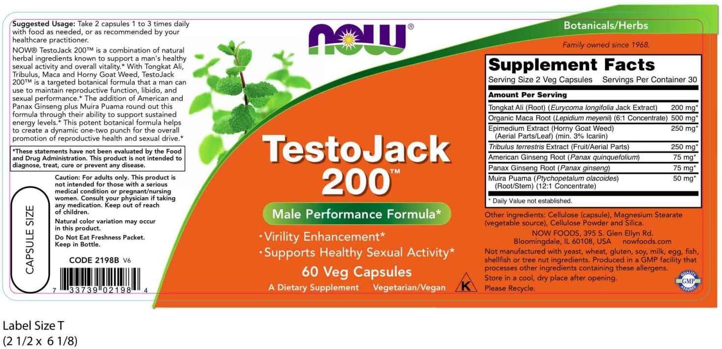 NOW Supplements, TestoJack 200 with Tongkat Ali, Tribulus, Maca and Horny Goat Weed, 60 Veg Capsules: Health & Personal Care