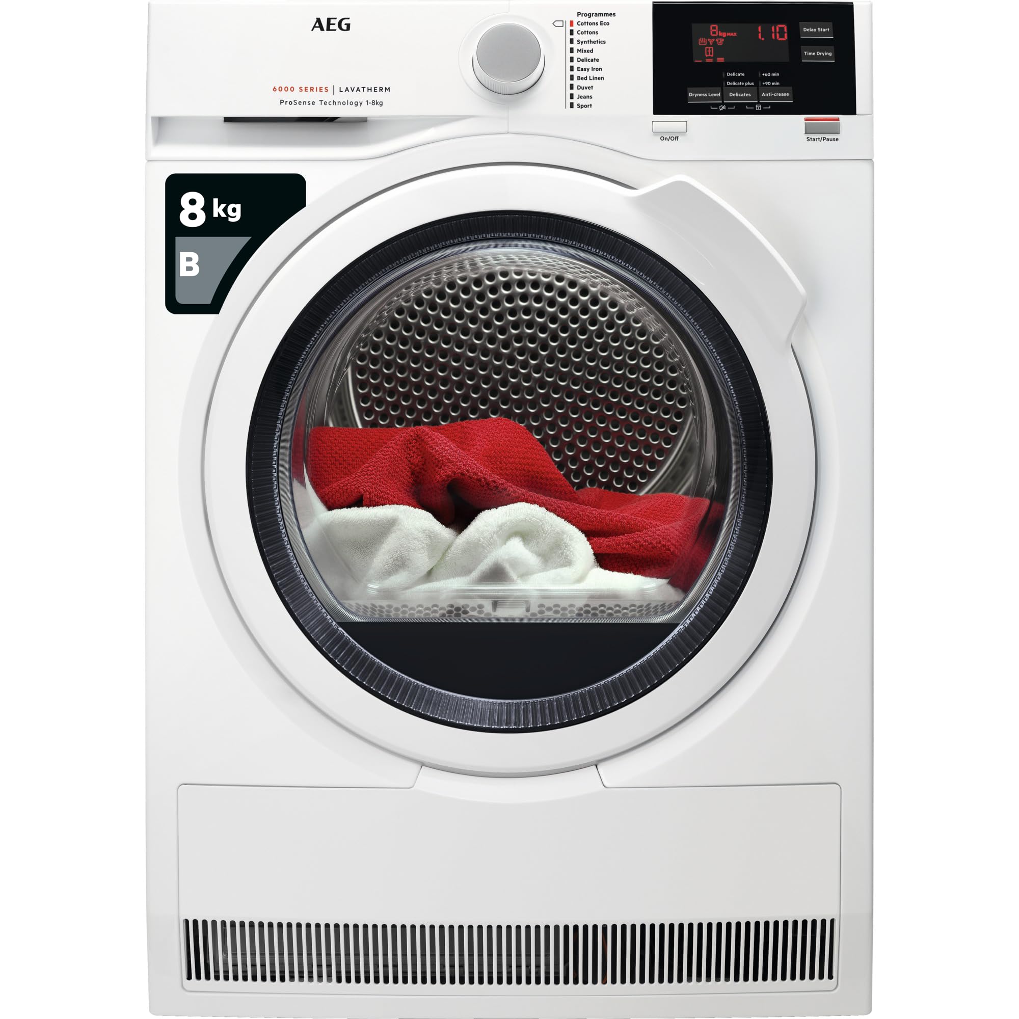 AEG Freestanding Condenser Tumble Dryer with Prosense Technology, T6DBG821N, 8kg Load, White [Energy Class B]