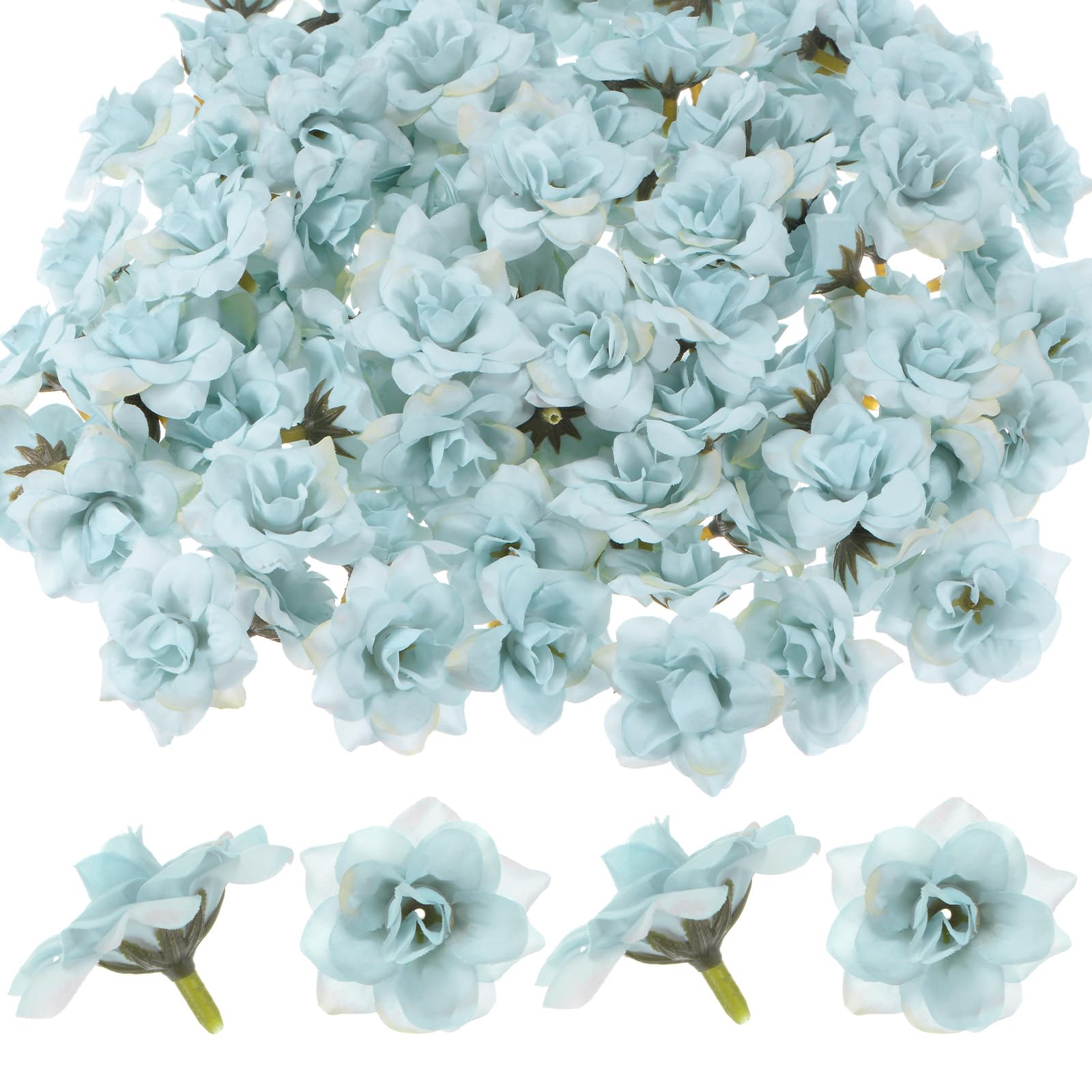 M METERXITY 100-Pack Artificial Light Blue Roses, Silk Faux Rose Heads for Wedding/Bouquet/DIY Crafts/Party Decoration, Fake Bloom Flower Heads Buds