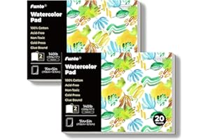Funto Watercolor Pads, 2 Packs, 100% Cotton, 20 Sheets Each, 7x5, 140lb/300gsm, Glue Bound, Easy Tear Heavyweight Art Paper for Painting